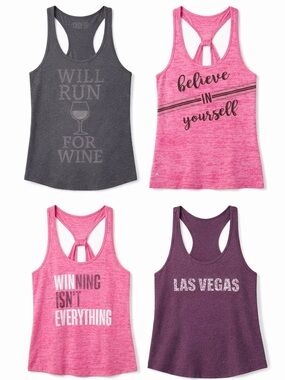Bundle of 4 Motivational/Funny Workout Tanks | Women’s Racerback Tops | Size S